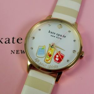 New Kate Spade Metro Lift Your Spirits Cocktail Ladies Watch Gold & Beig…